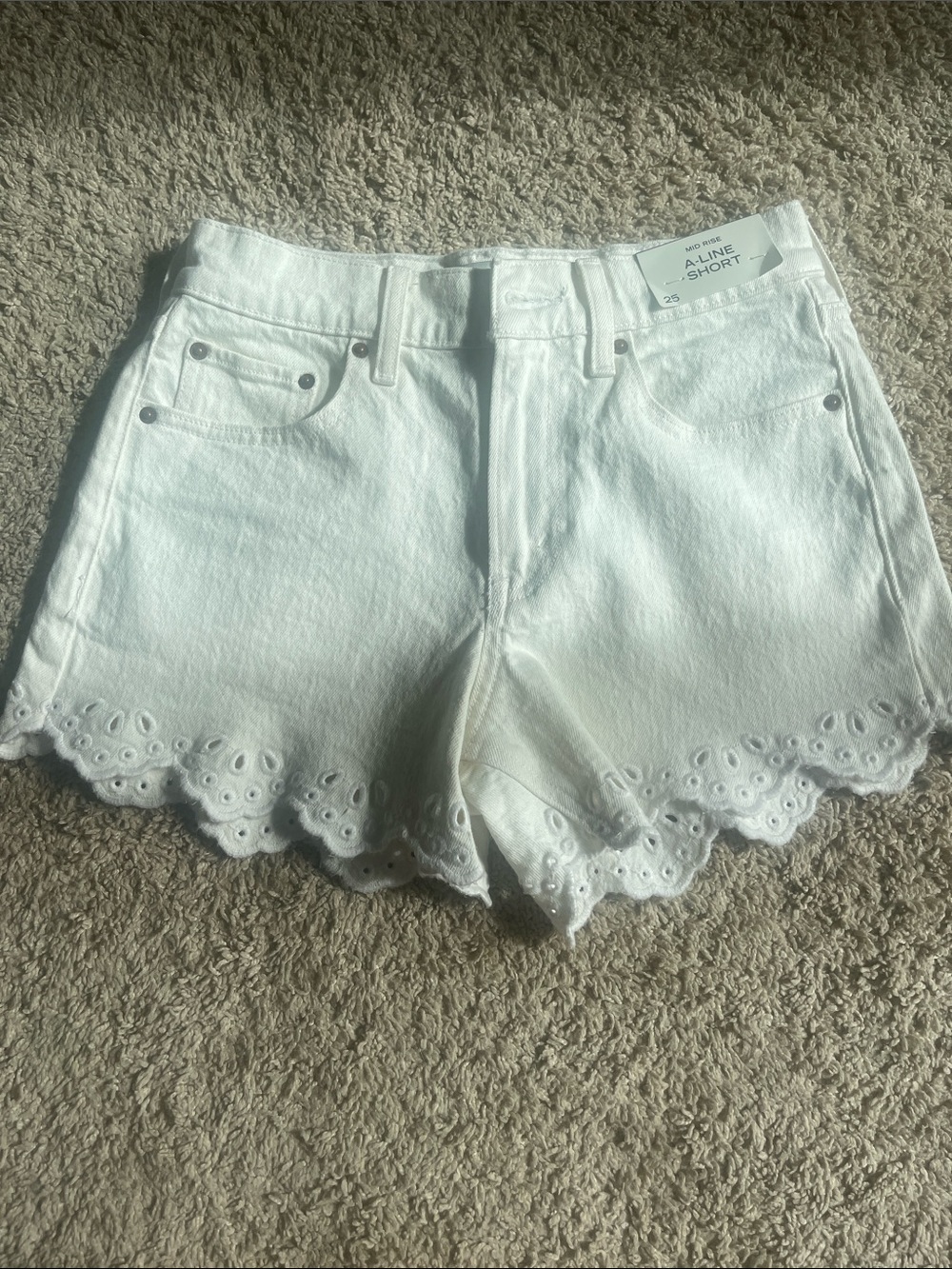 Abercrombie White A-Line Eyelet Hem Denim Shorts